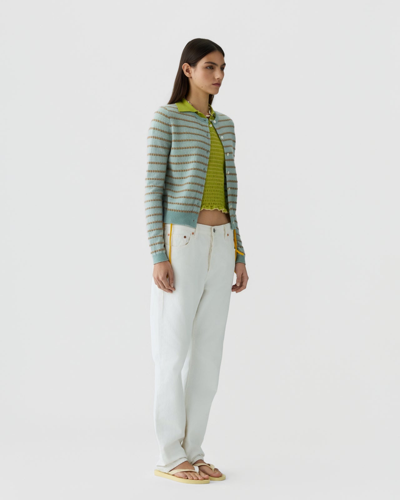 image of a model wearing the Guest in Residence Jane Stripe Cardigan