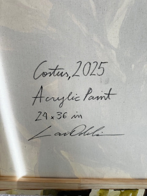 Signature on a textured surface with dimensions and year