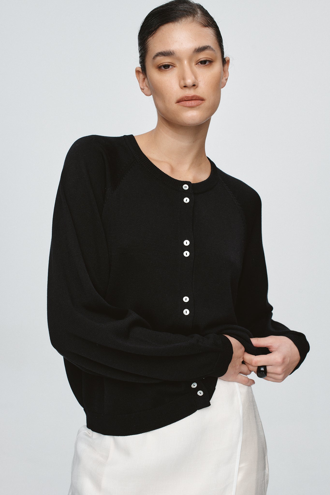 image of a model wearing the Marle Babette Cardigan