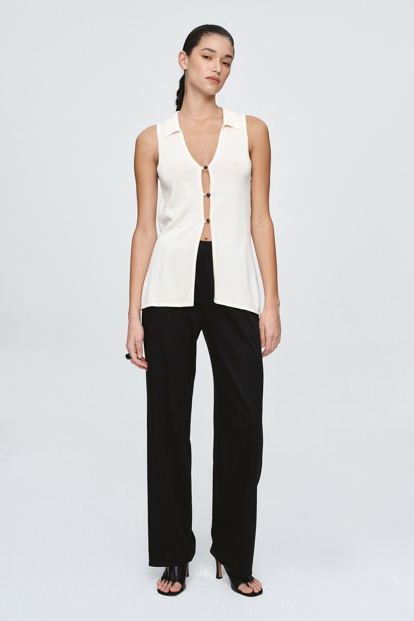 image of a woman wearing the Marle Mo Top in Ivory