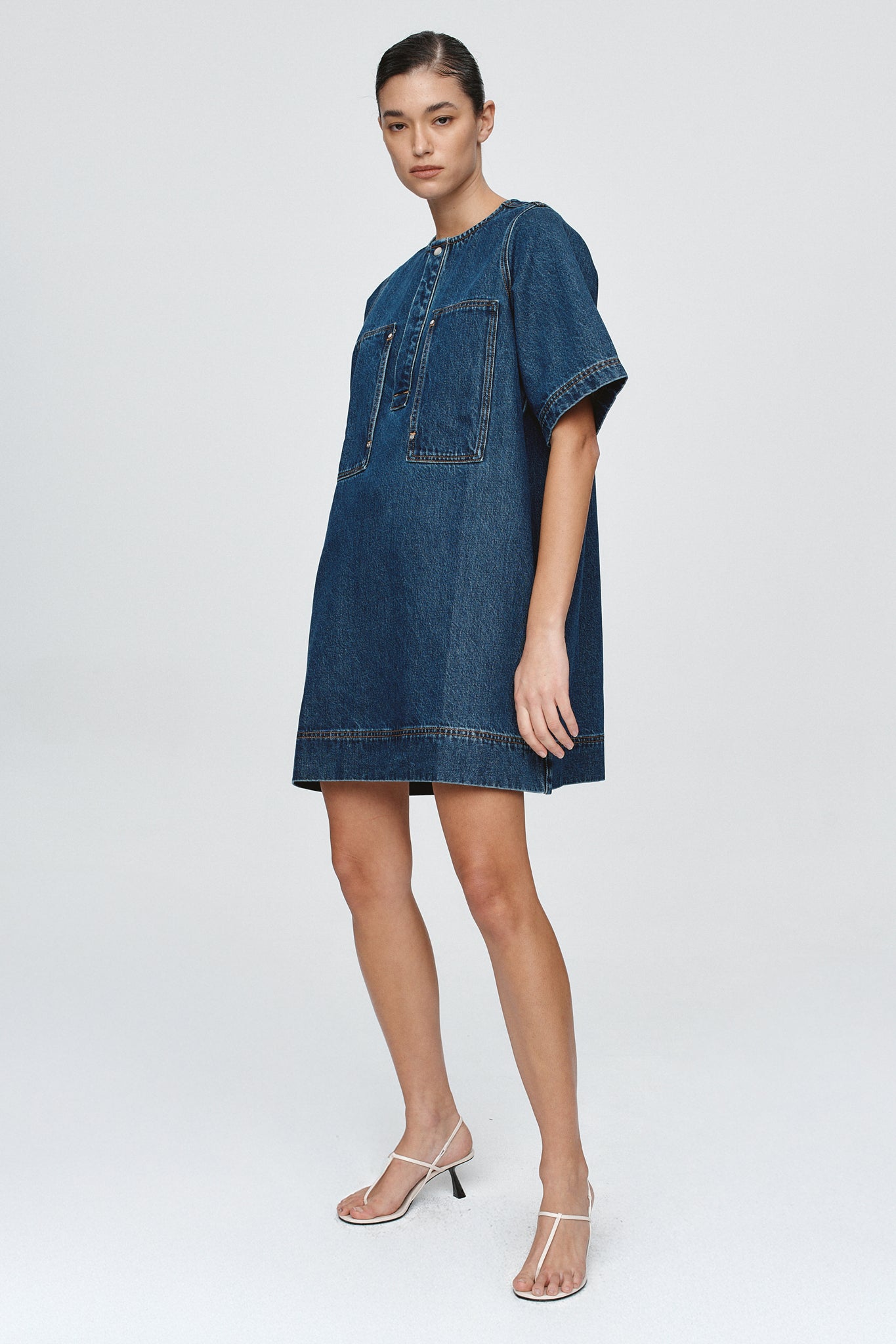 image of a model wearing the Marle Patch Pocket Dress