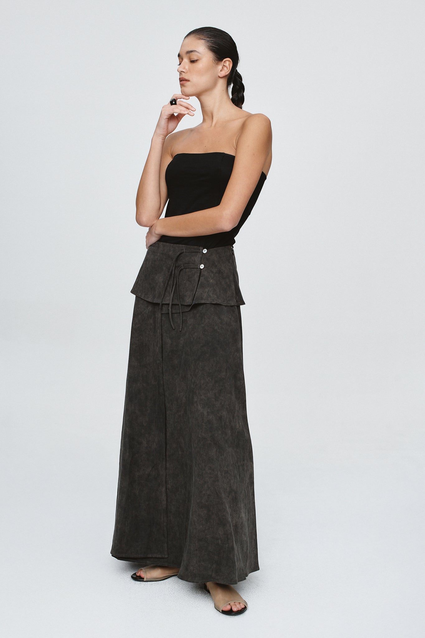 image of a model wearing the Marle Taffy Skirt in Black