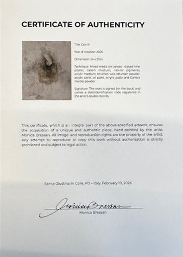 Certificate of Authenticity for an artwork with text and signature.