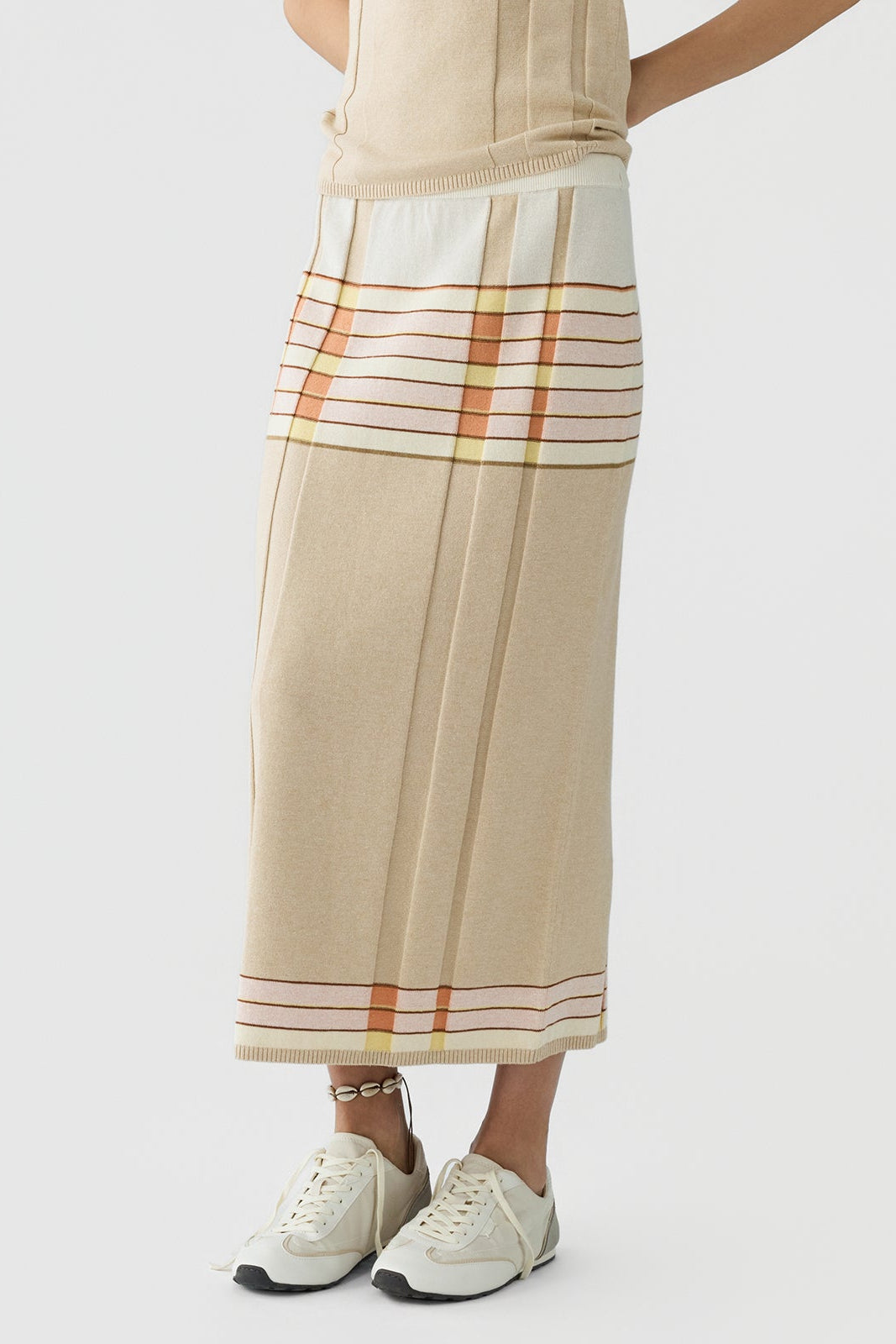 image of a model wearing the Guest in Residence Plaited Rib Skirt