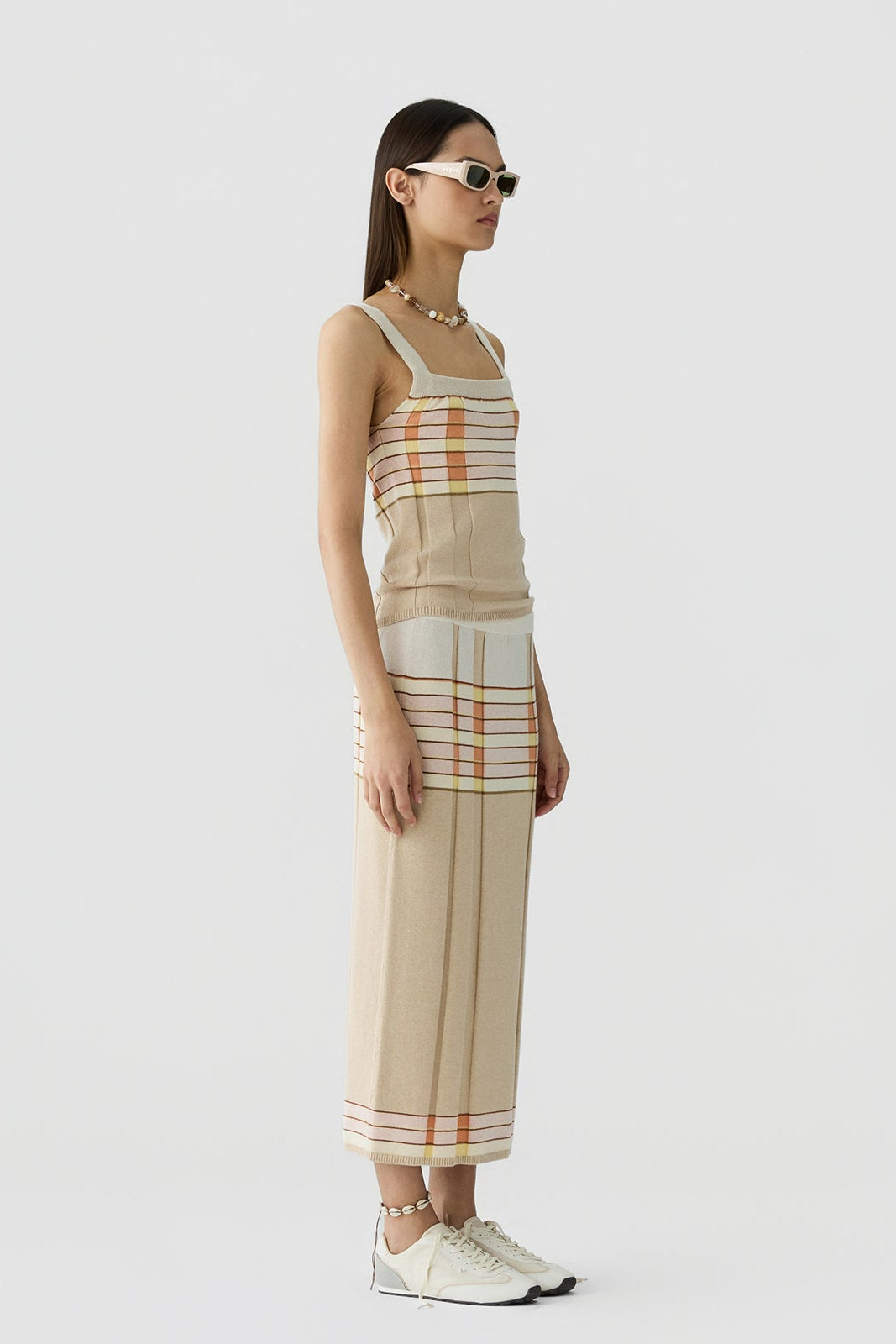 image of a model wearing the Guest in Residence Plaited Rib Skirt