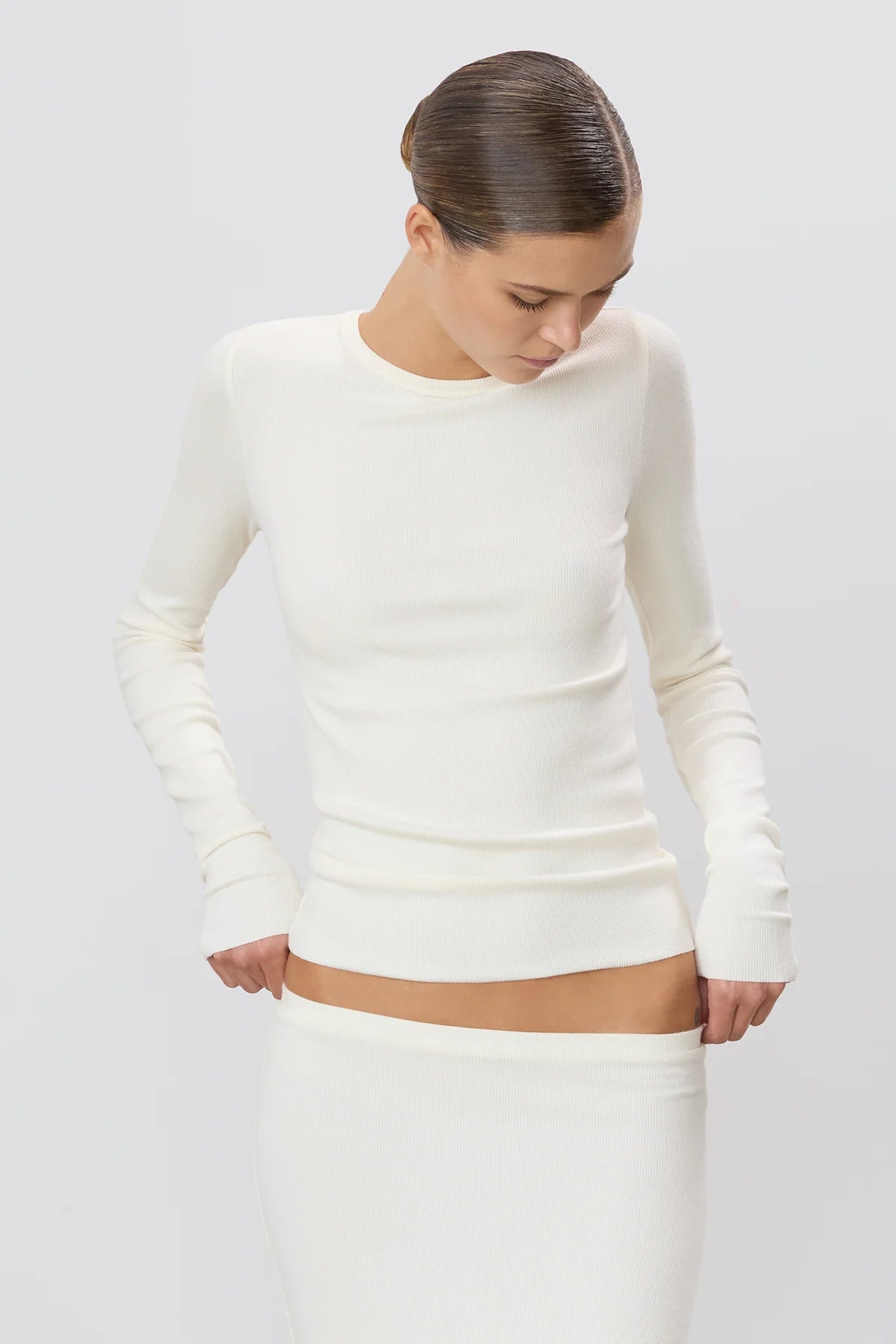 Eterne Long Sleeve Fitted Top-Cream