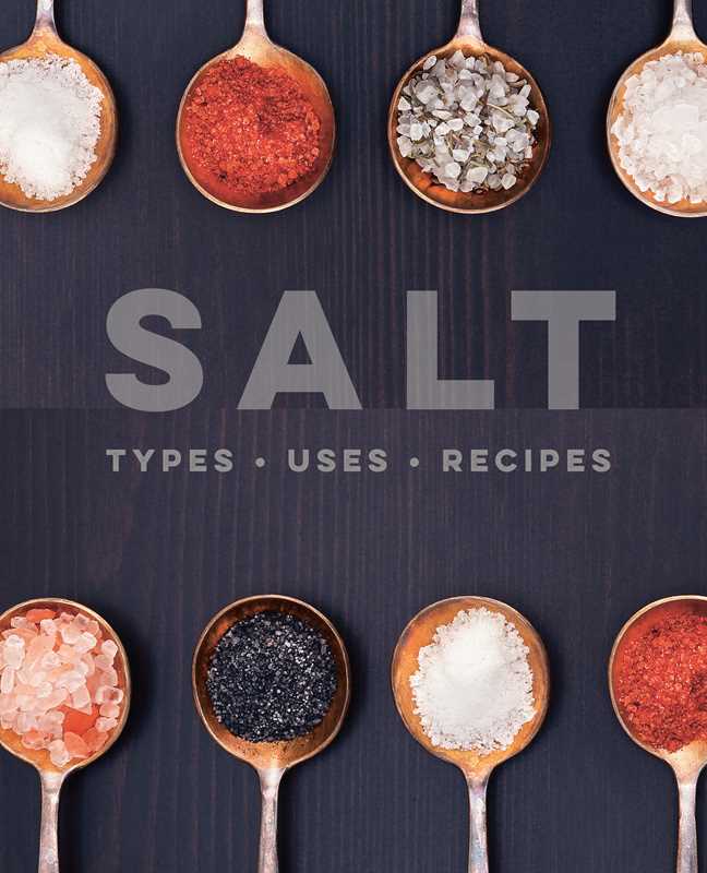 A book cover featuring various types of salt in spoons, with the word 'SALT' in bold text above the spoons. The spoons contain different colored salt crystals.