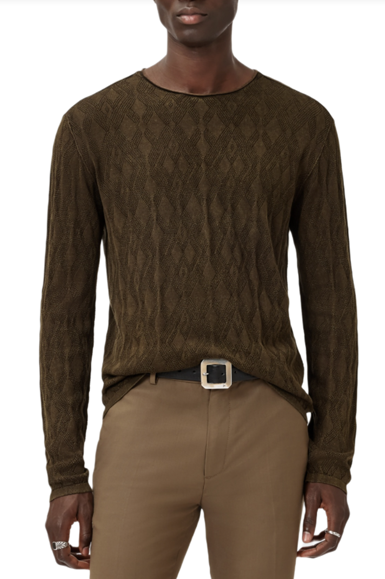 John Varvatos Brycen Long Sleeve Broken Argyle Crew