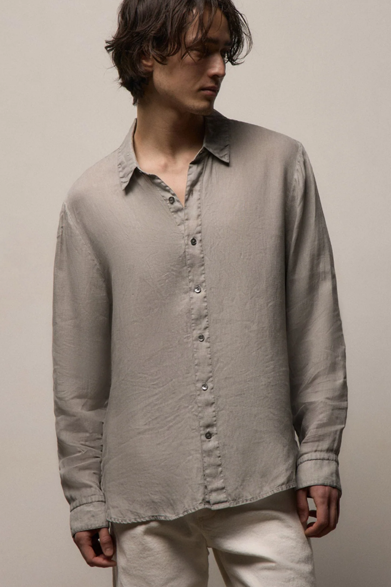 James Perse Classic Linen Shirt, Light Khaki
