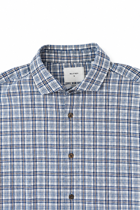 A close-up Billy Reid Melange Plaid Hutcheson Sport Shirt against a white background