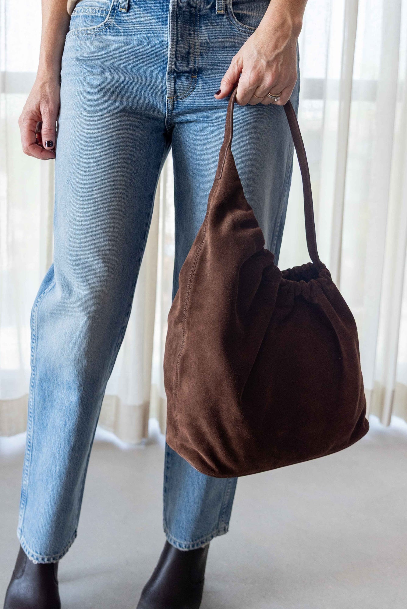 Aesther Ekme Demi Lune Cloud Handbag-Suede Cocoa