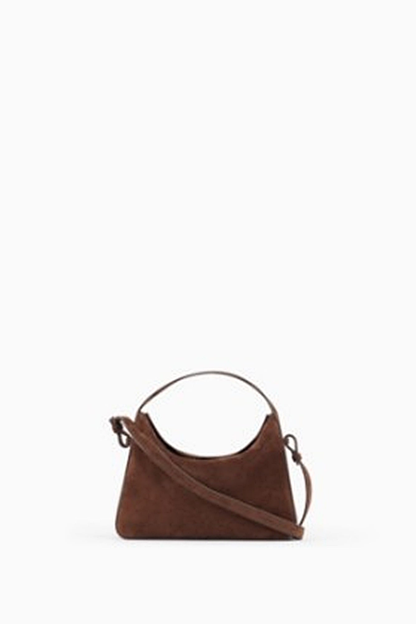 image of the aesther ekme soft baguette crossbody bag in suede cocoa