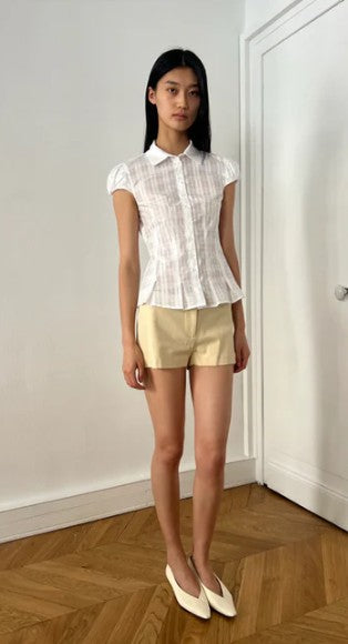 image of a model wearing the Alfie Abby Shirt in Checkered Poplin