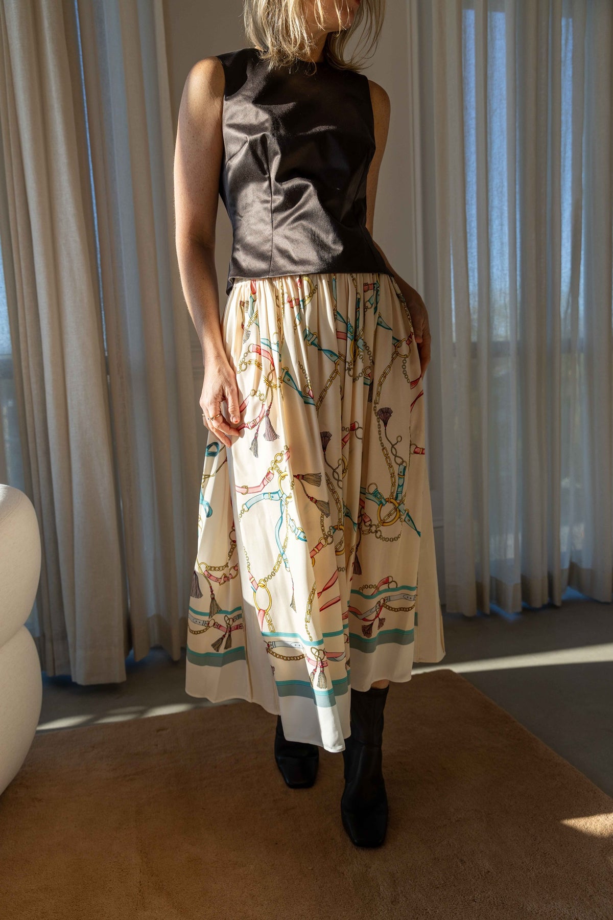 Forte Forte The Crown Print Viscose Twill Elasticated Skirt