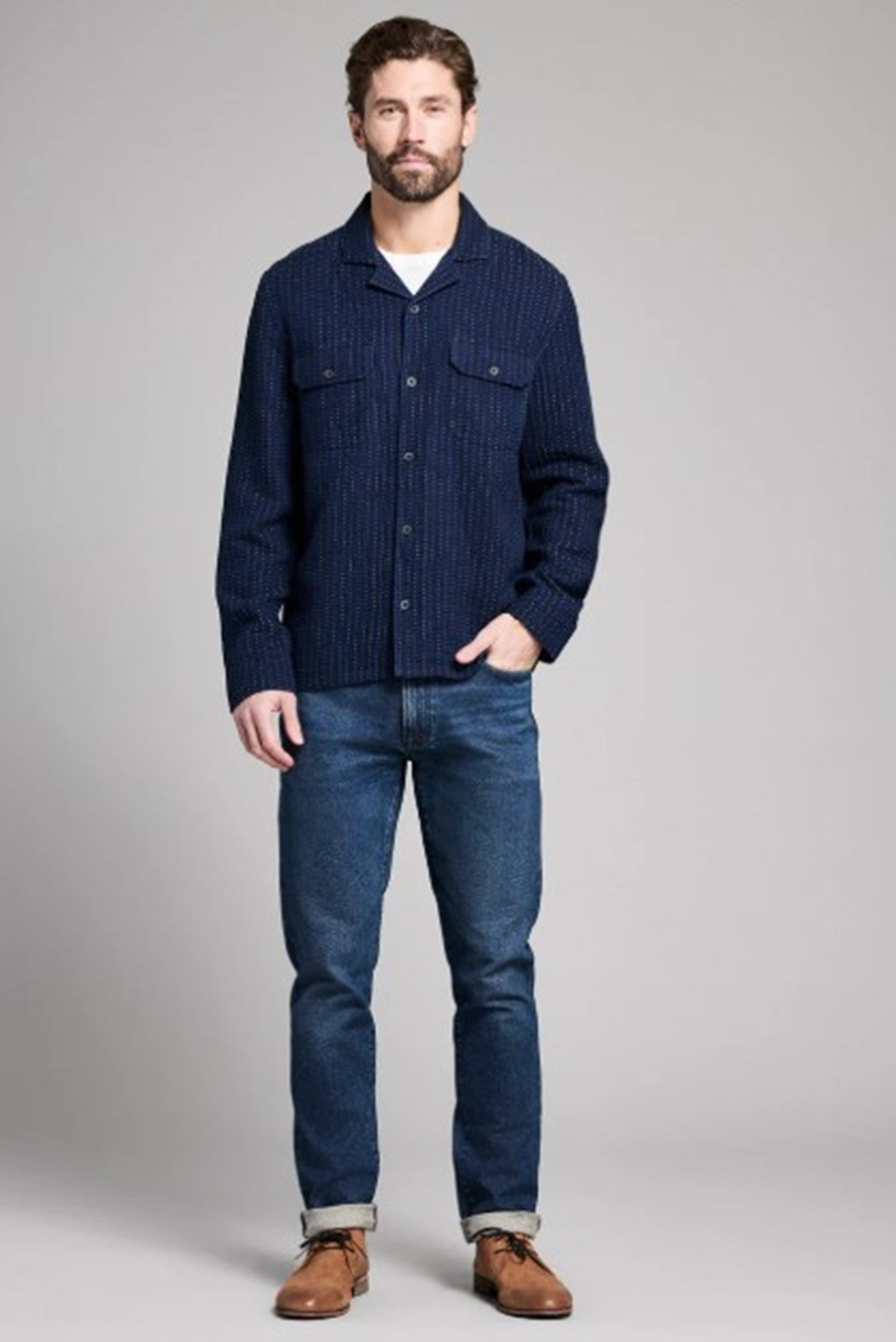 Billy Reid Pin Dot Dobby Two Carbon Pocket Overshirt