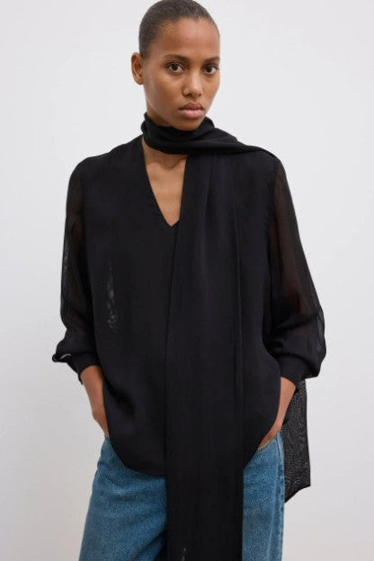 Dagmar Chiffon Scarf Blouse, Black