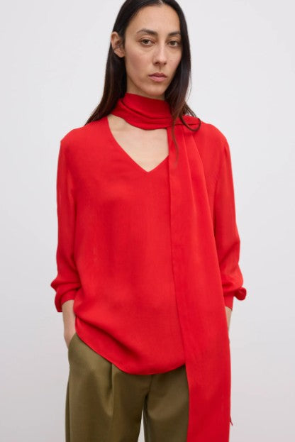 Dagmar Chiffon Scarf Blouse, Red