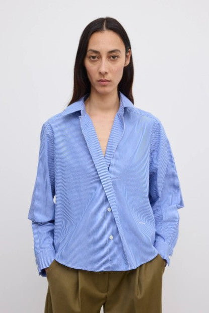 Dagmar Cropped Shirt, Blue Stripe