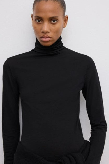 Dagmar Wool Jersey Rollneck Top, Black