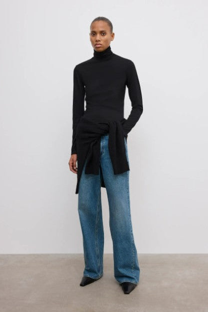 Dagmar Wool Jersey Rollneck Top, Black