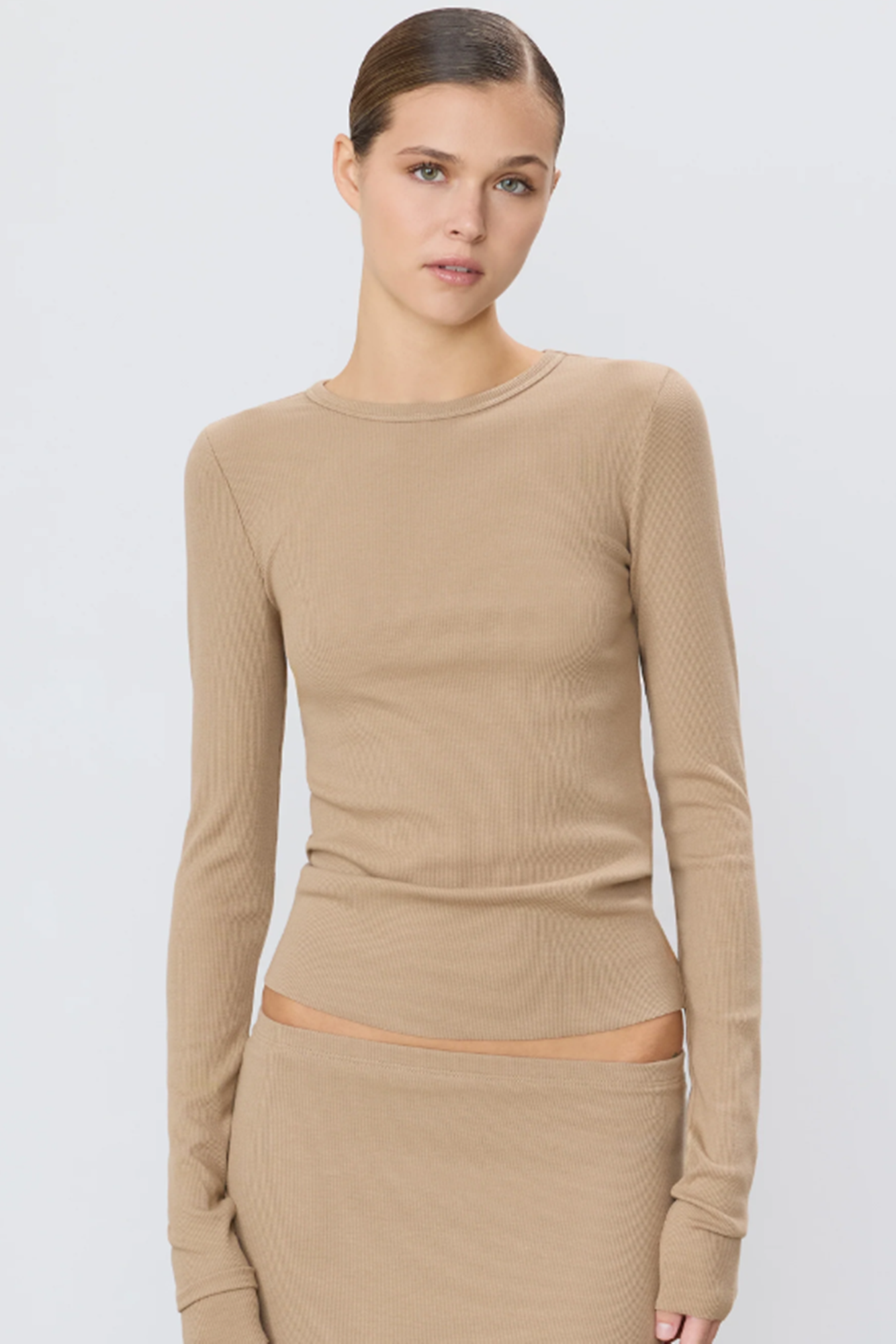 Eterne Long sleeve fitted top Taupe
