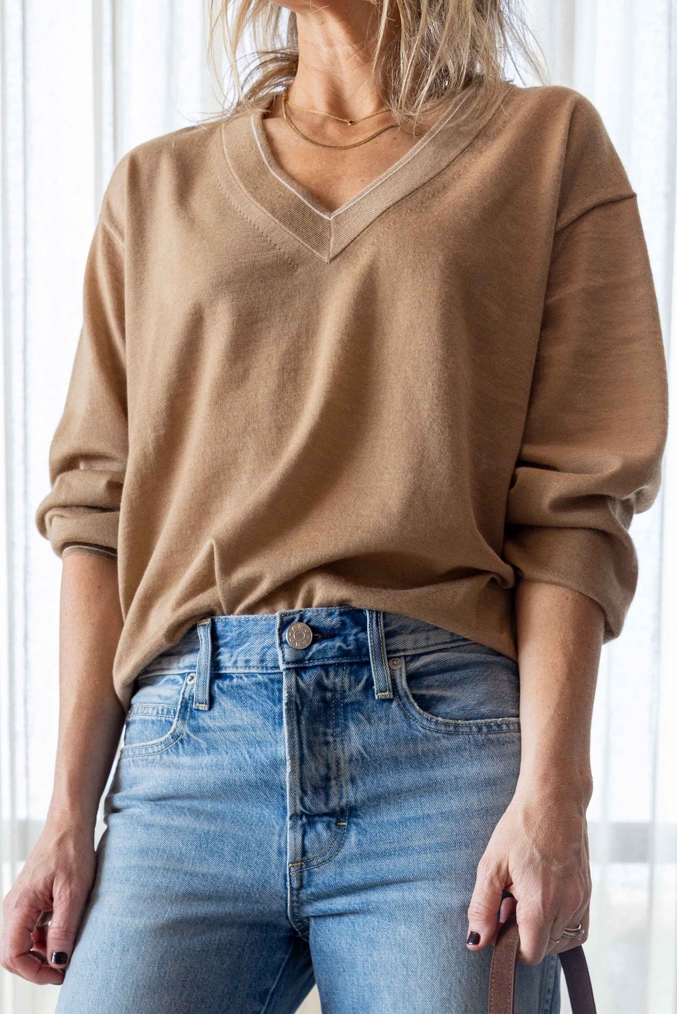 Guest in Residence Airy V Neck Sweater-Camel