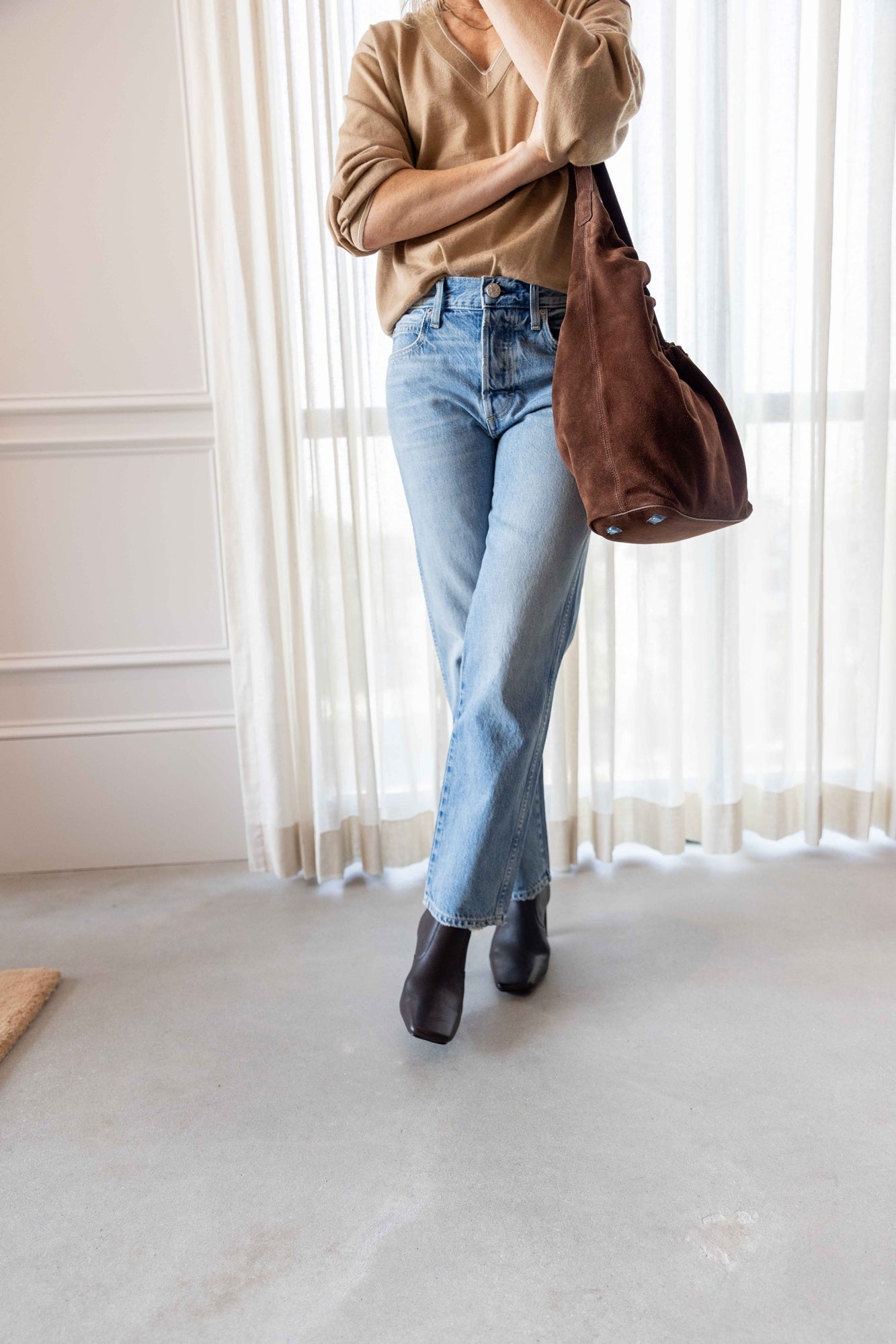 Aesther Ekme Demi Lune Cloud Handbag-Suede Cocoa