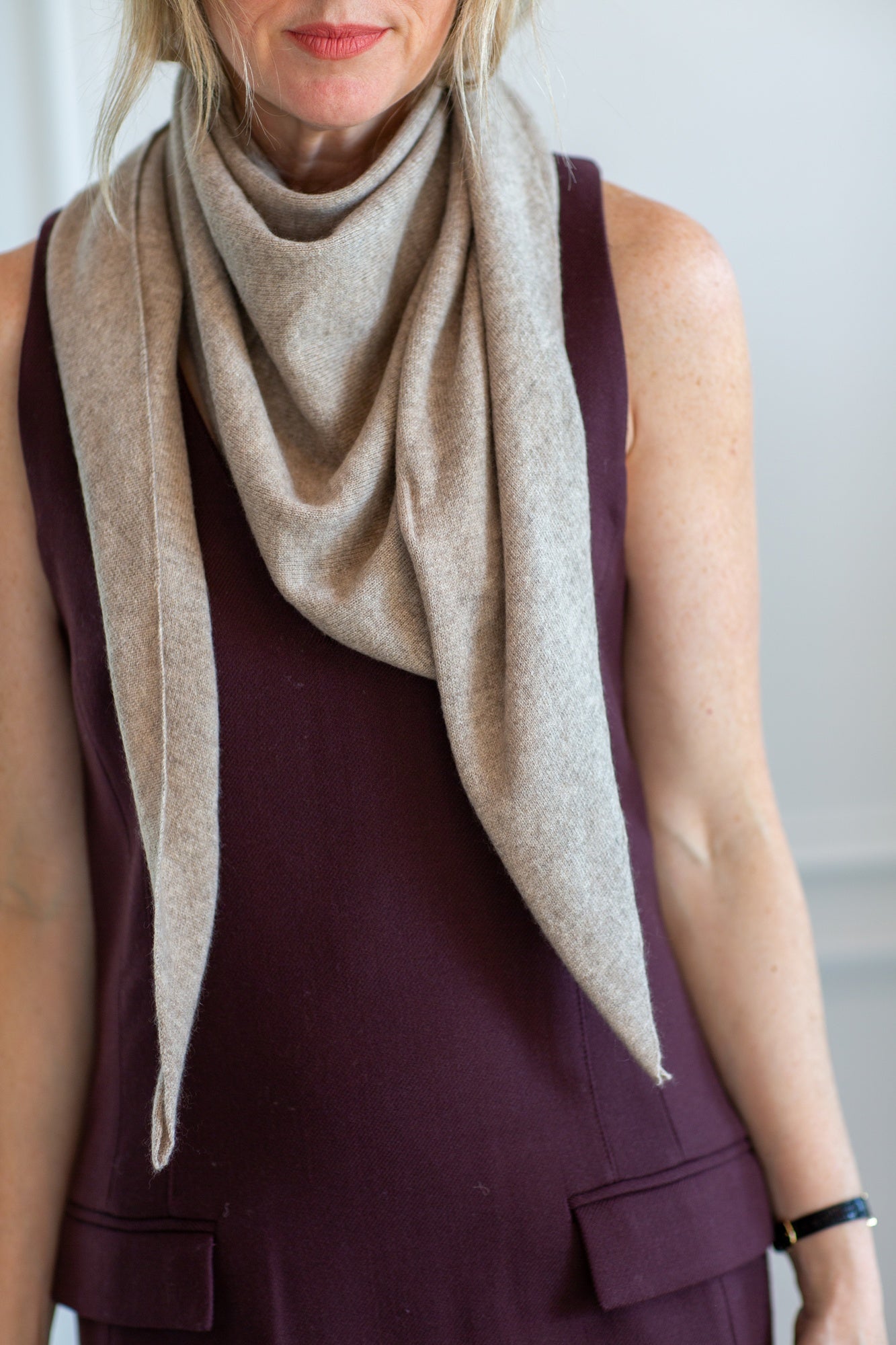 model wearing the Guest in residence bandana scarf in oatmeal