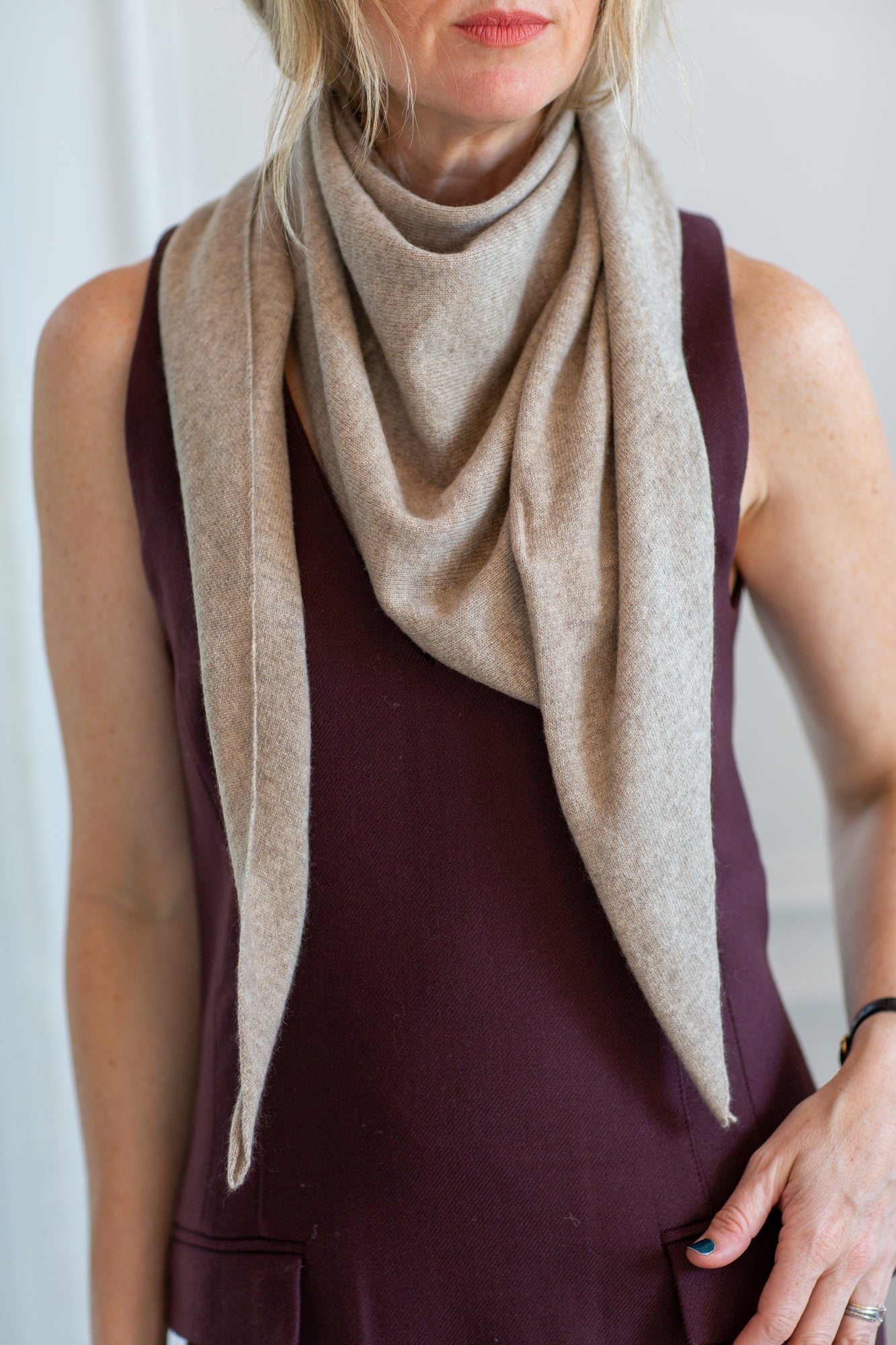 model wearing the Guest in residence bandana scarf in oatmeal