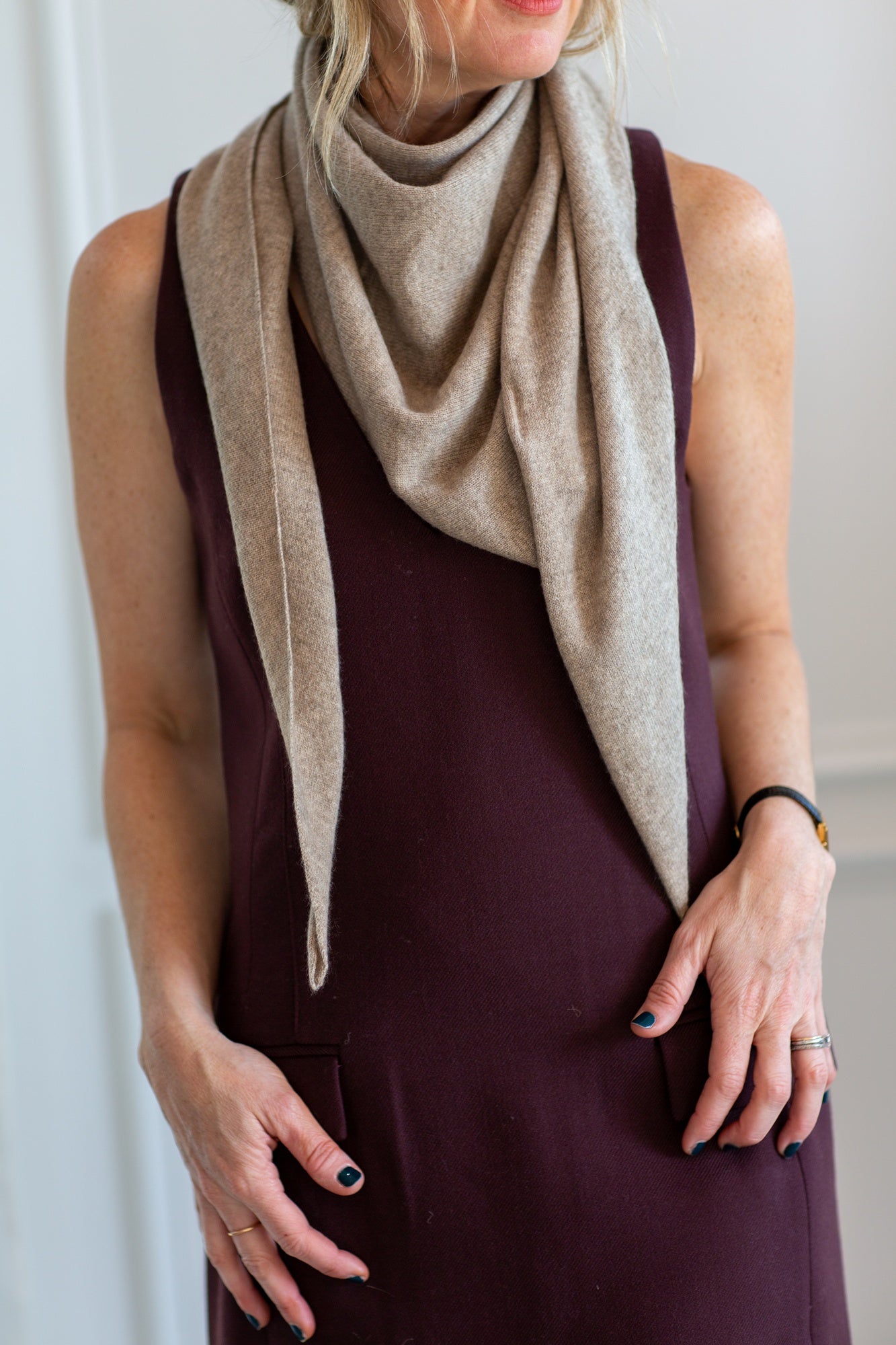 model wearing the Guest in residence bandana scarf in oatmeal