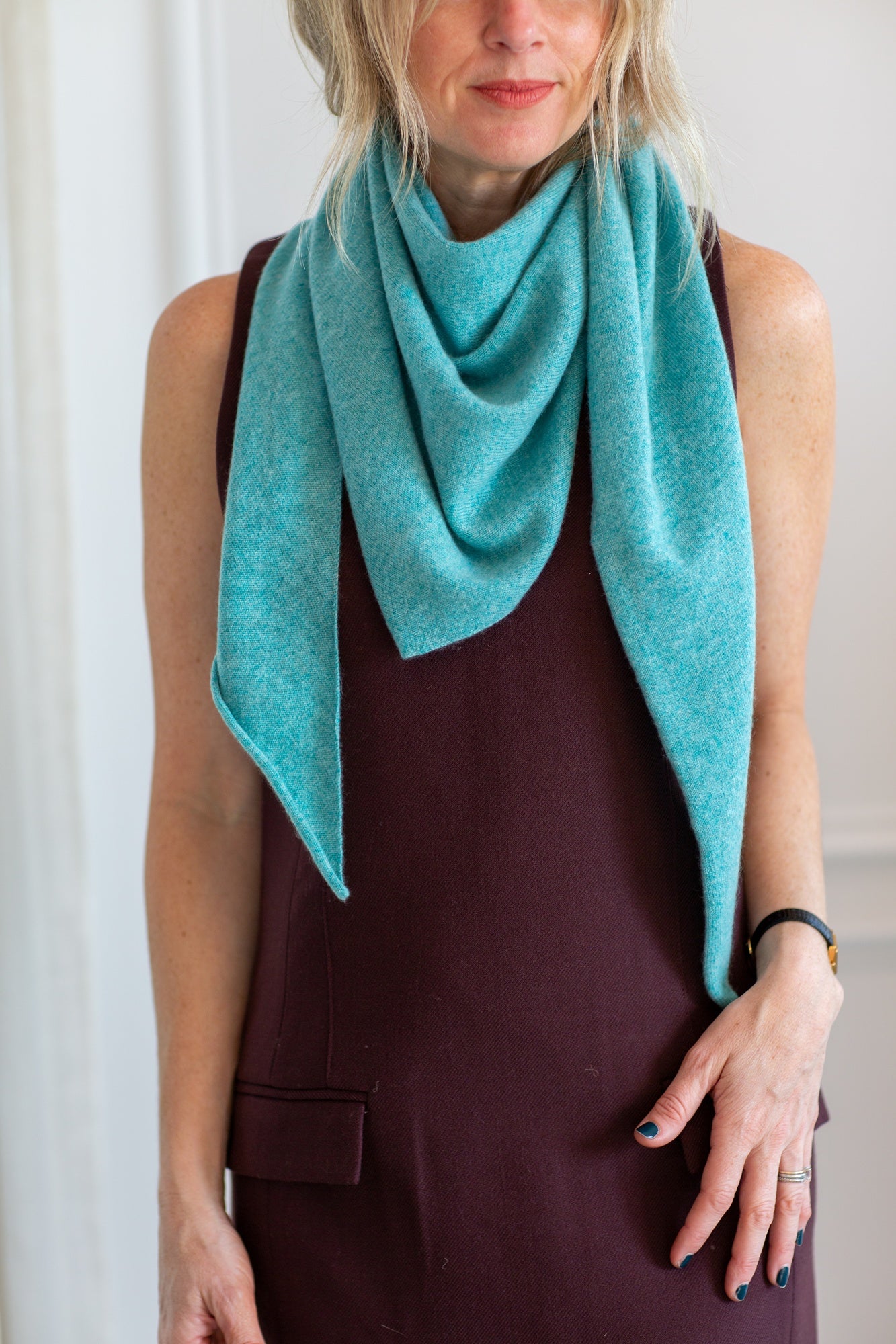 model wearing the Guest in residence bandana scarf in turquoise
