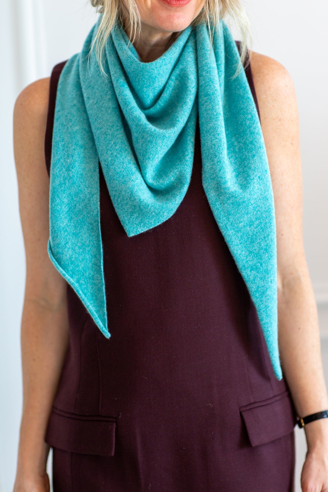 model wearing the Guest in residence bandana scarf in turquoise