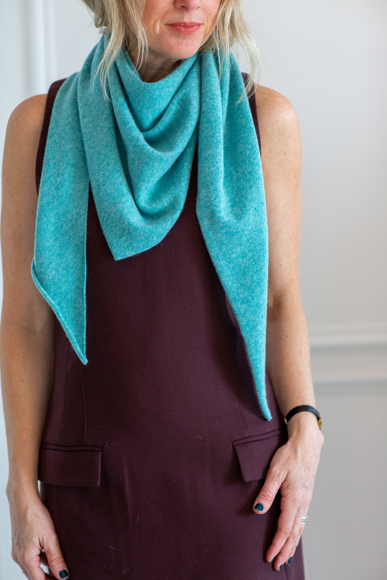 model wearing the Guest in residence bandana scarf in turquoise