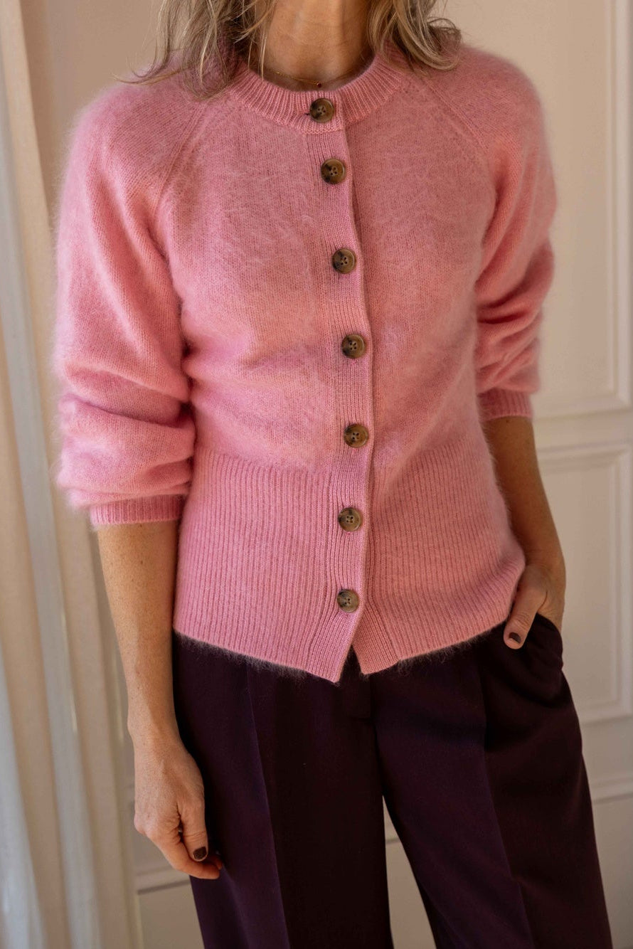 Guest in Residence Grizzly Sculpted Cardigan styled with Forte Forte Grain de Poudre High Waist Pants, view 2
