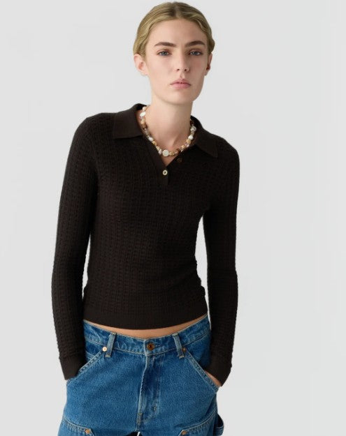 Guest in Residence Long Sleeve Shrunken Waffle Polo