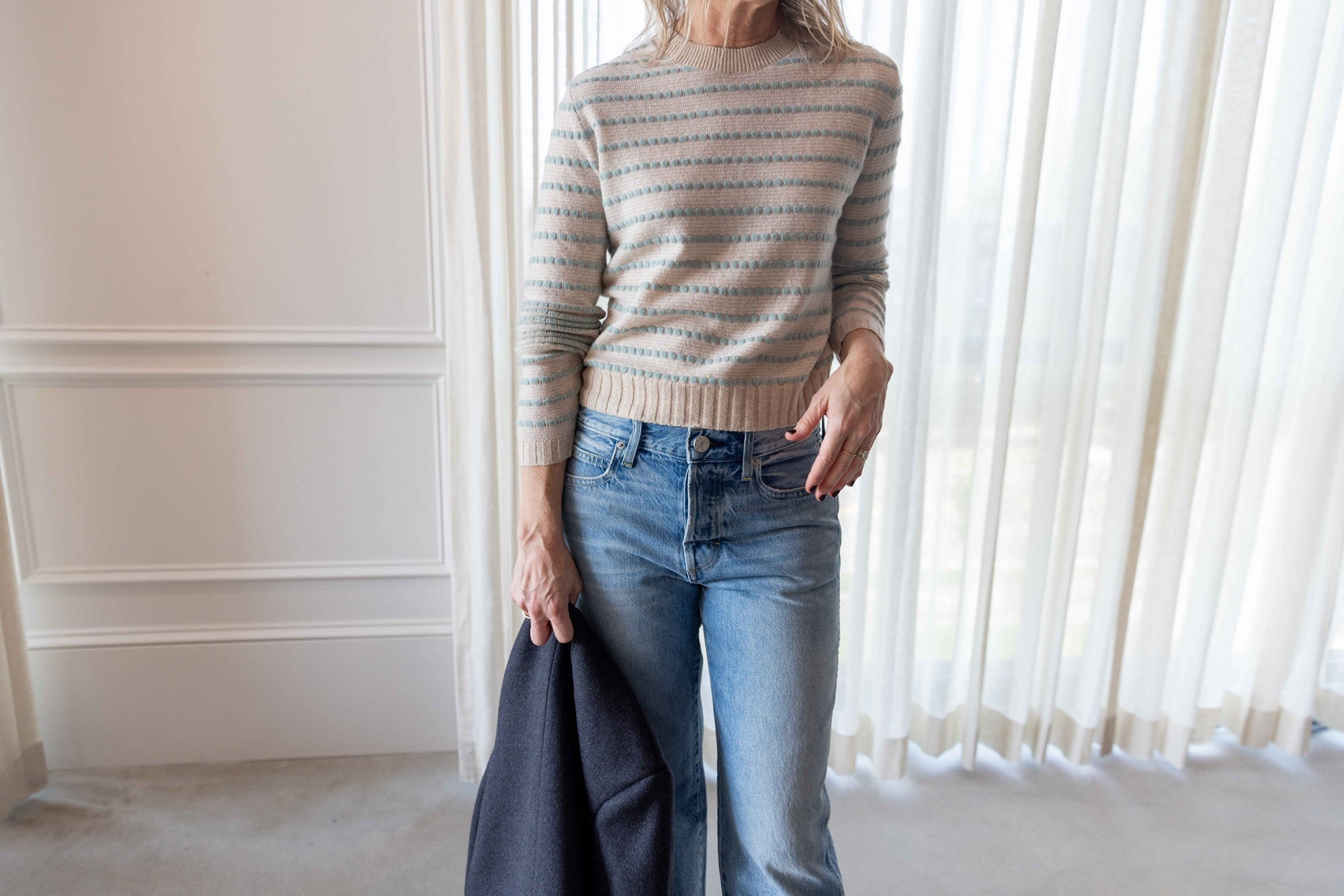 Guest in Residence Pebble Stripe Shrunken Crew-Back in Stock