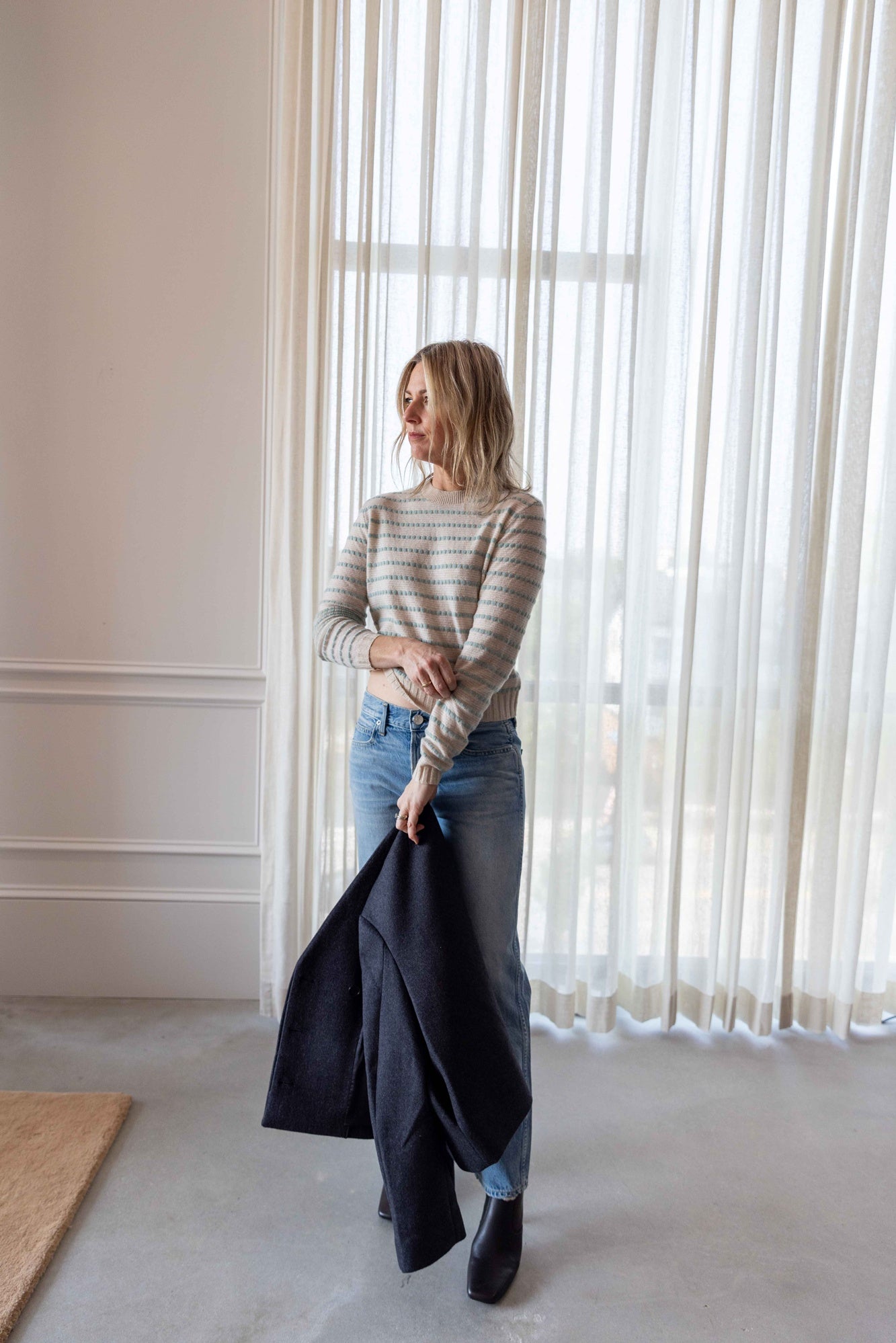 Guest in Residence Pebble Stripe Shrunken Crew-Back in Stock