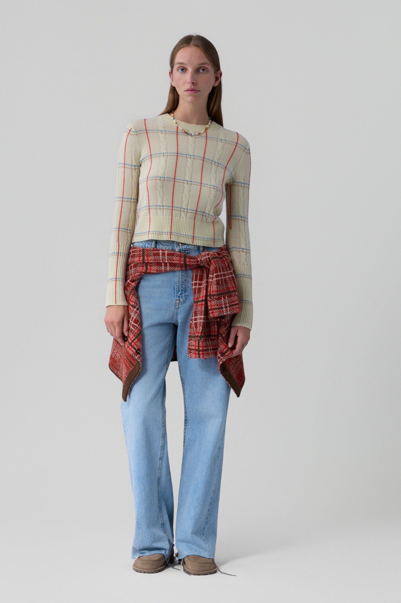 Guest in Residence Shrunken Check Crew Sweater