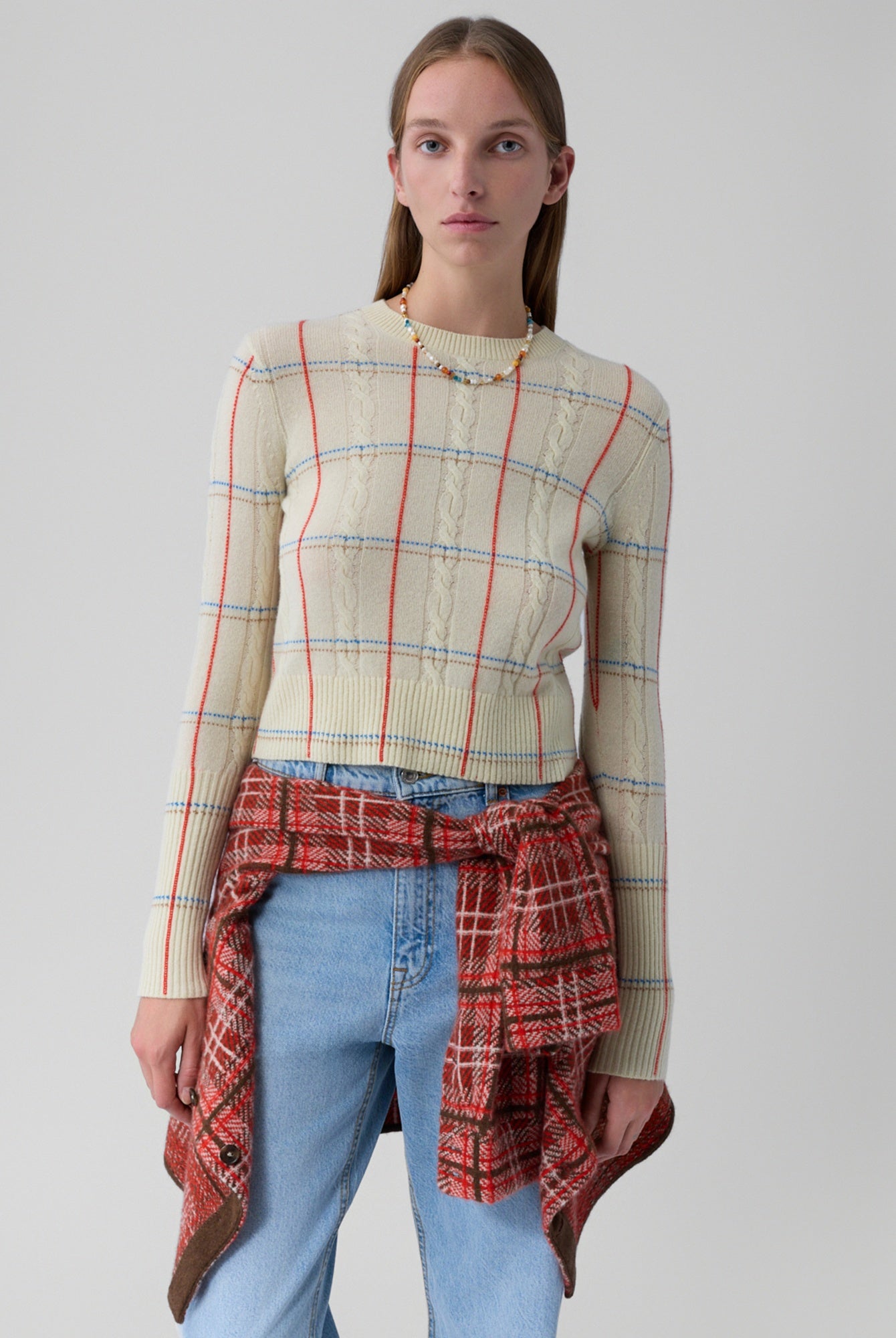 Guest in Residence Shrunken Check Crew Sweater