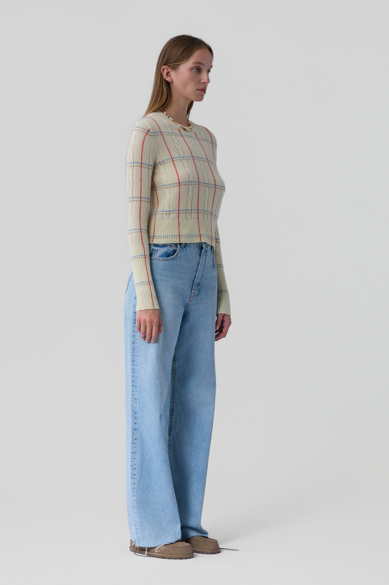 Guest in Residence Shrunken Check Crew Sweater