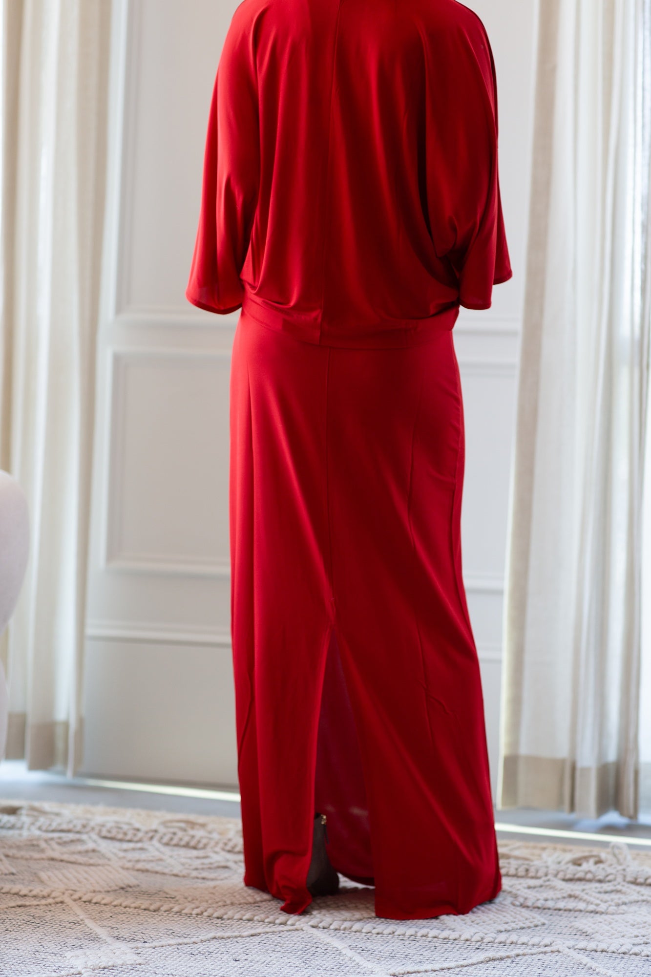 woman wearing the house of dagmar jersey kimono top and skirt