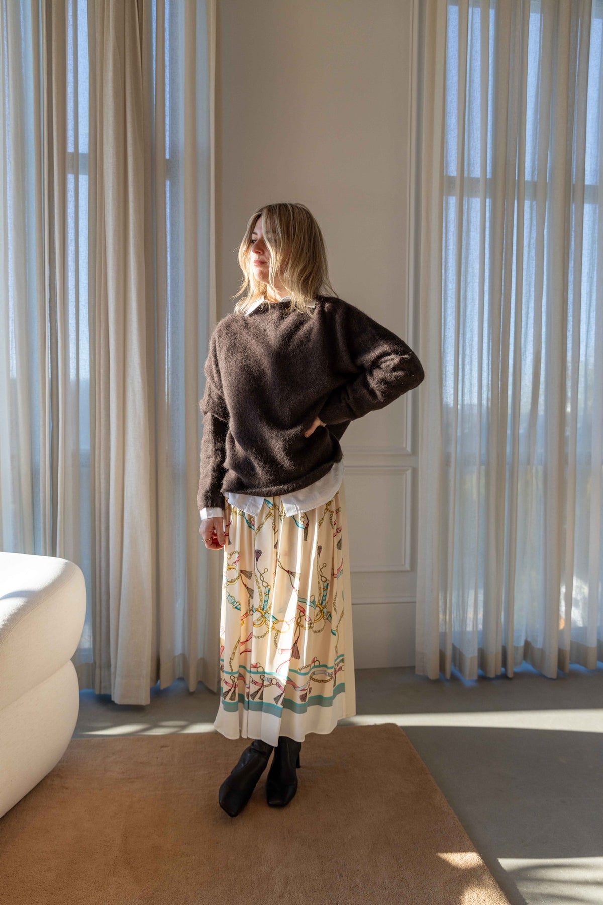 Forte Forte The Crown Print Viscose Twill Elasticated Skirt