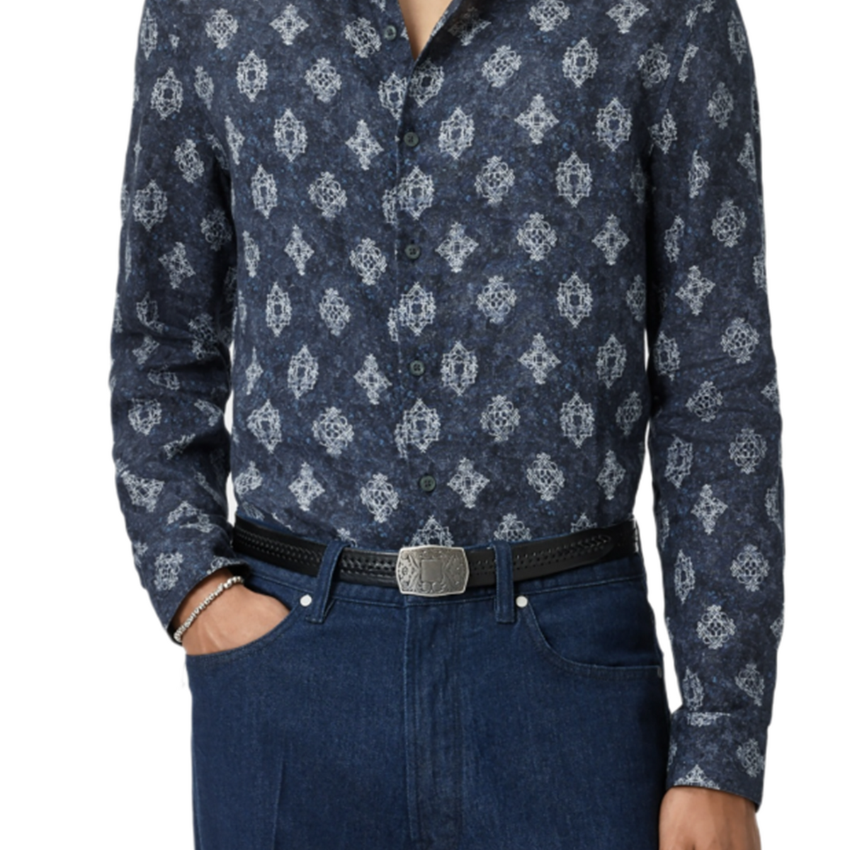 John Varvatos Ross Long Sleeve Covered Placket Shirt-94RC S