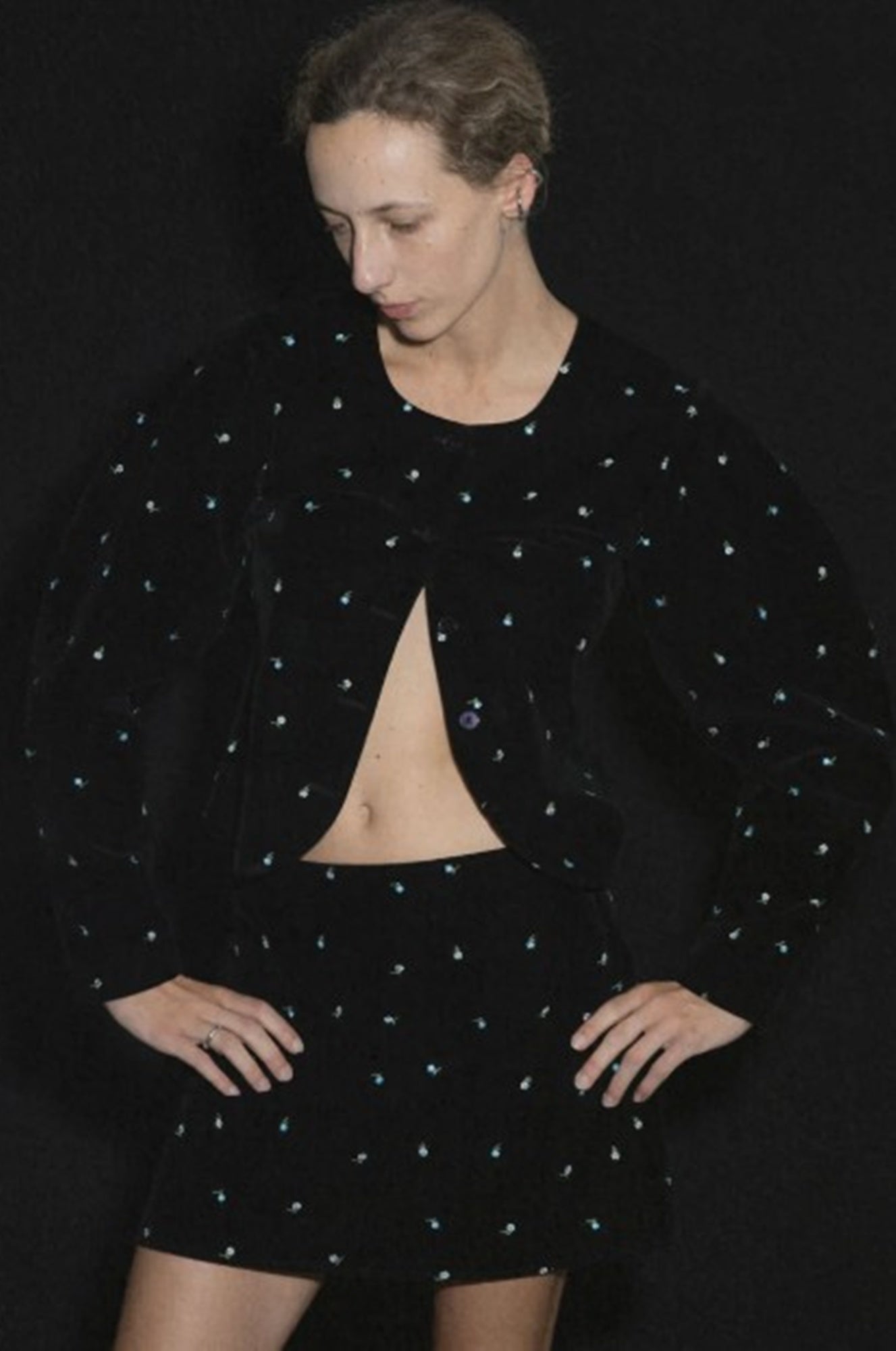 image of a model wearing the marlies grace jackie top and skirt