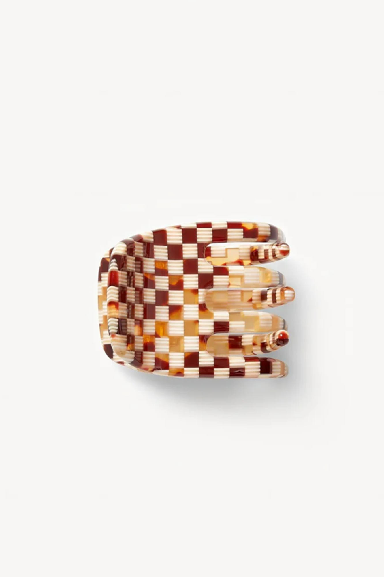 Side view of a Tortiose Checkered hair clip or claw on a white background