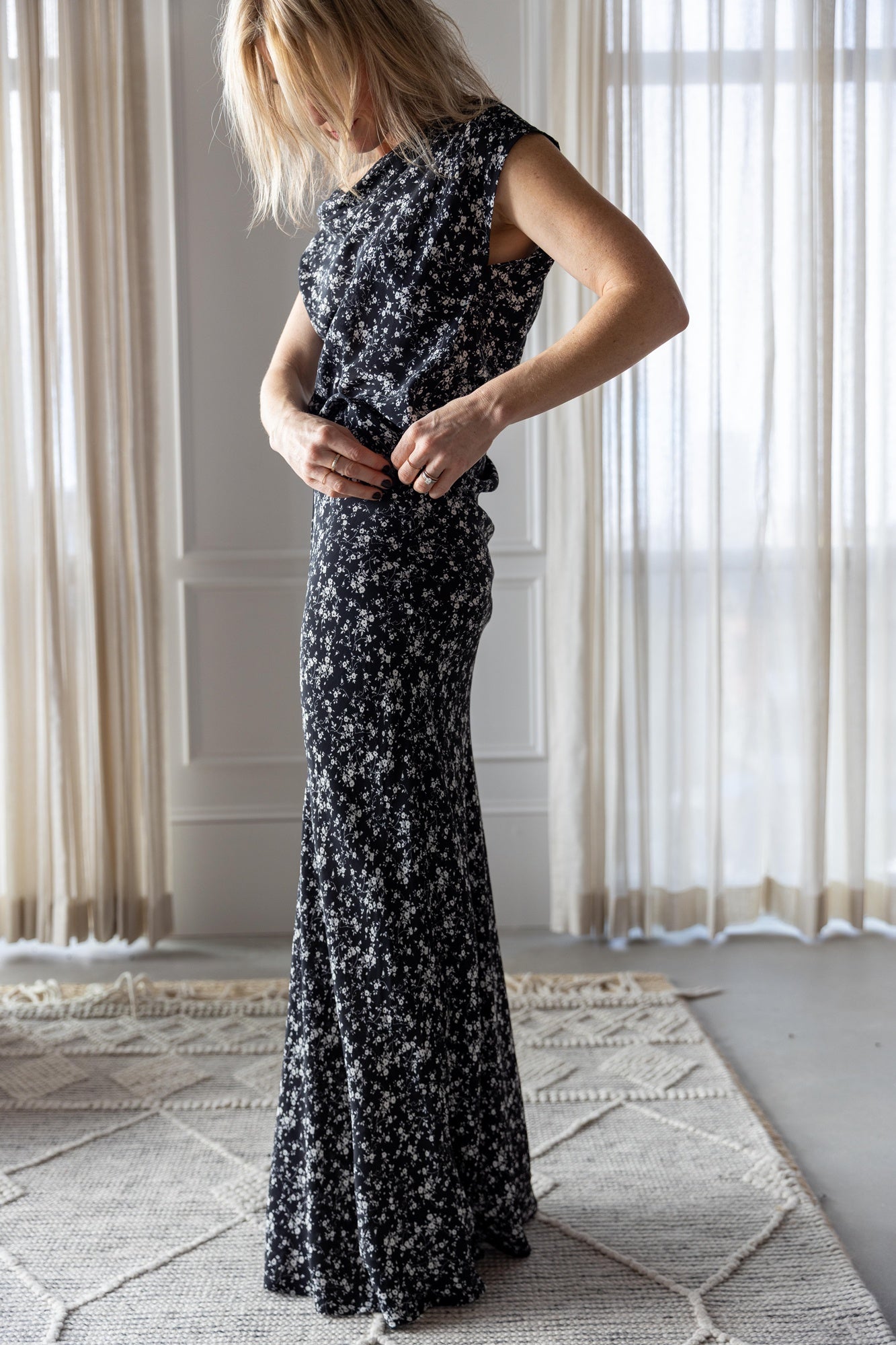 image of a woman wearing the Paris Georgia Christophe Top and Bias Cut Skirt