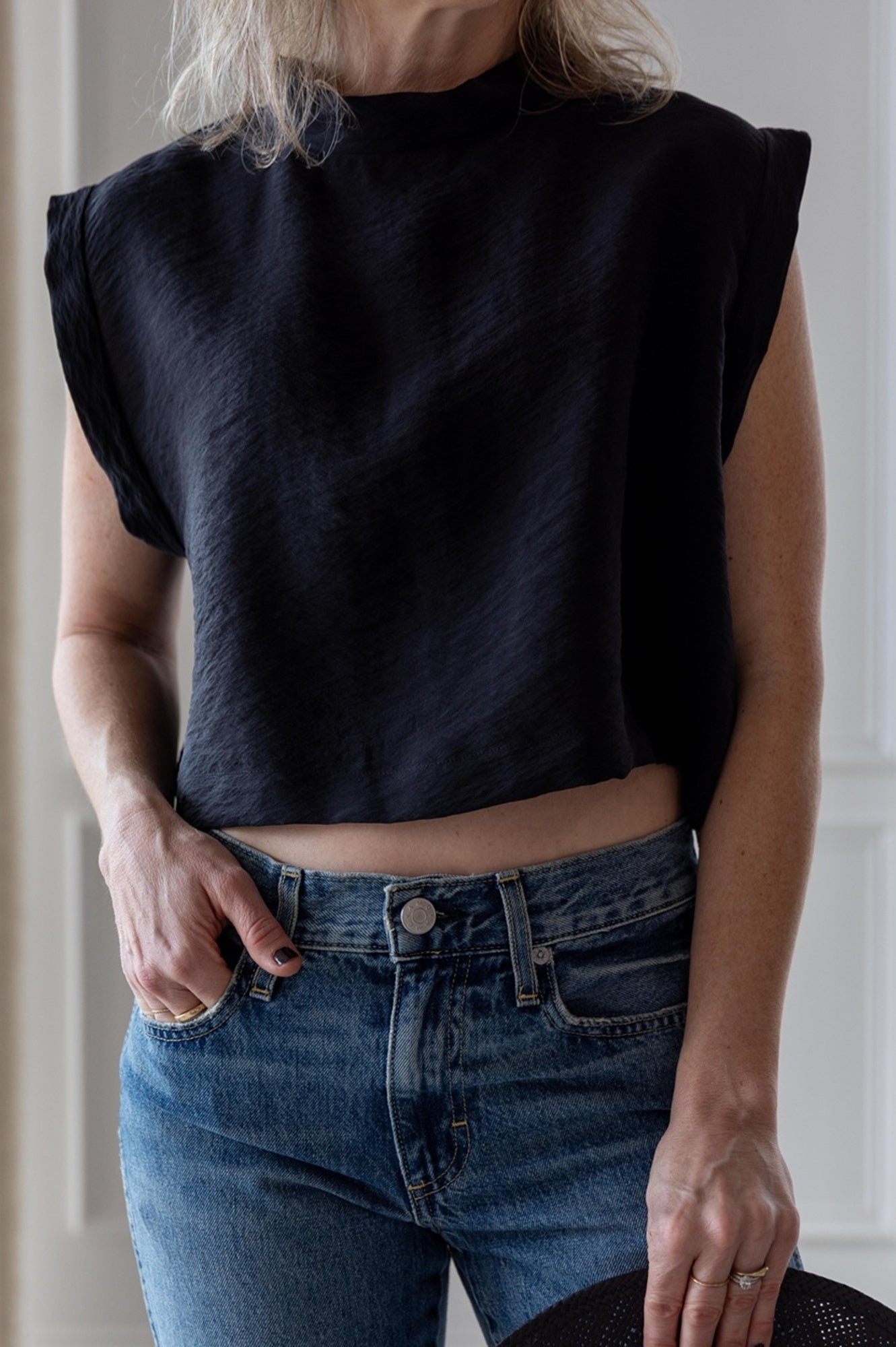 image of a woman wearing the Rachel Comey Bacchus Top in Black