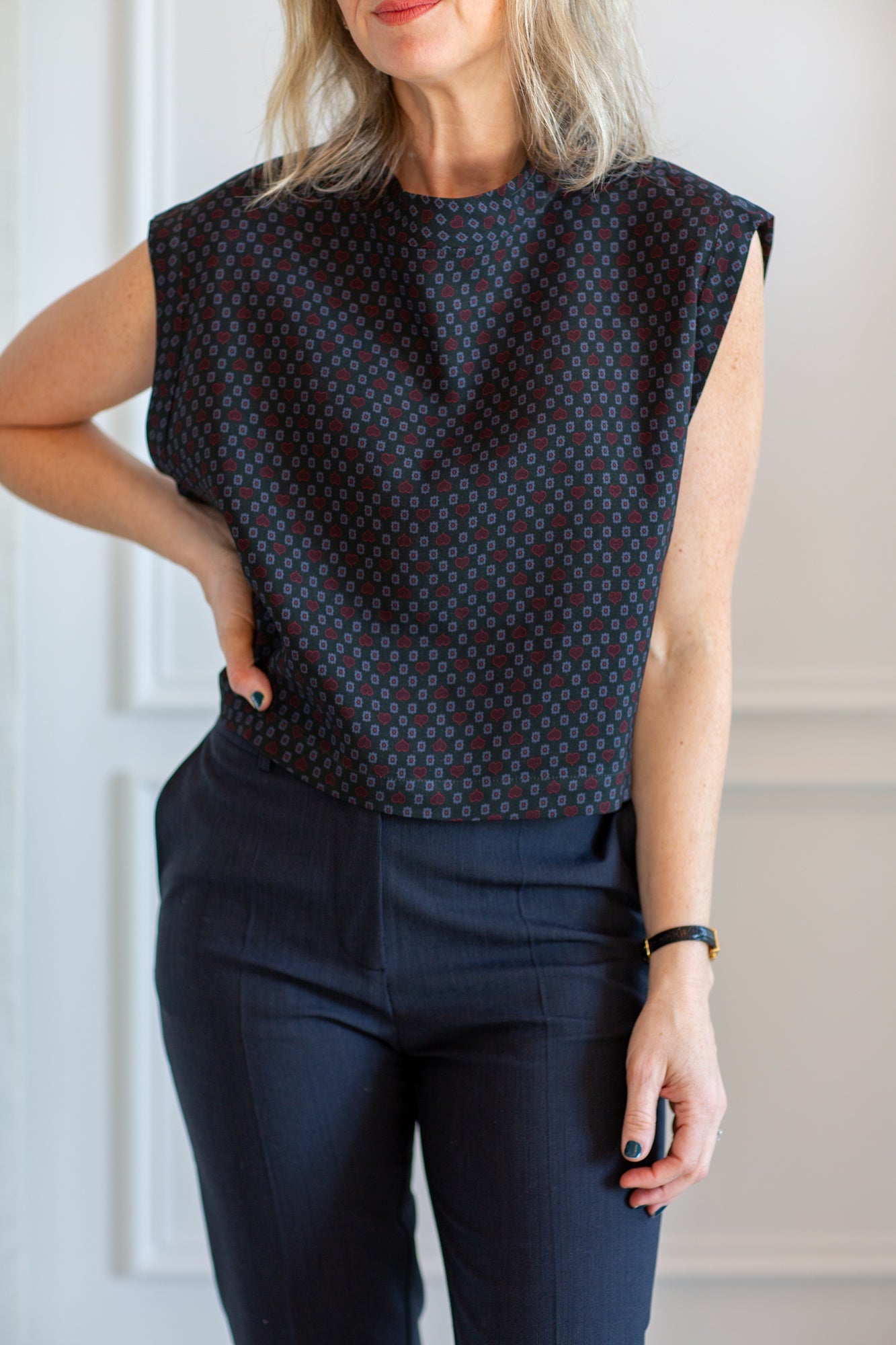 model wearing the rachel comey bacchus top and herskind aliyah pants