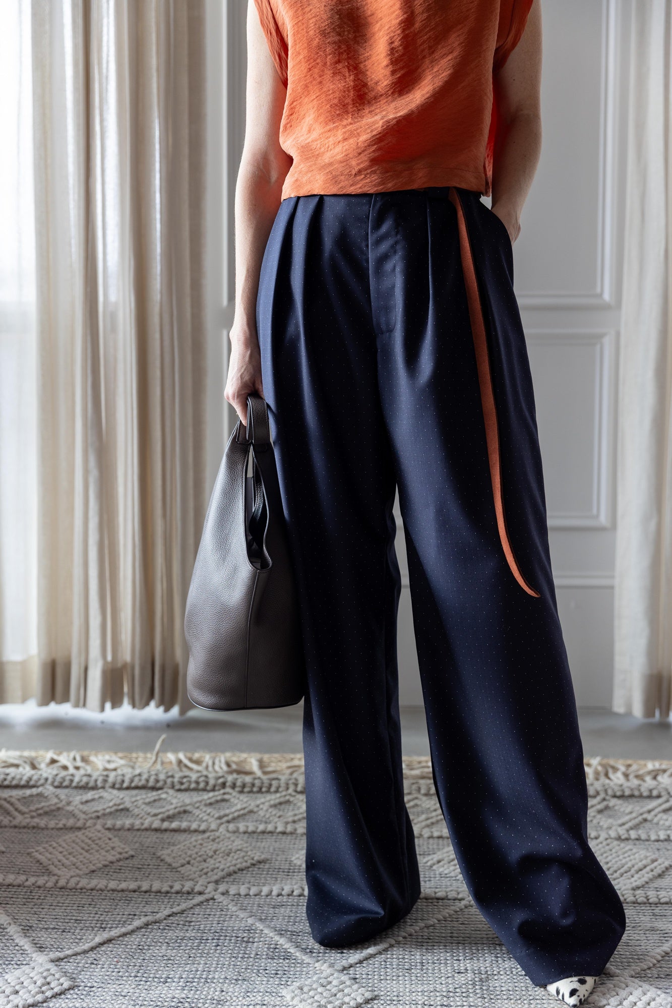 image of a woman wearing the Rachel Comey Bacchus Top and Portview Pants