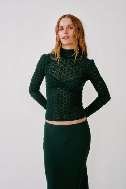 Sablyn Rhea Long Sleeve Mock Neck Top, Hunter Green